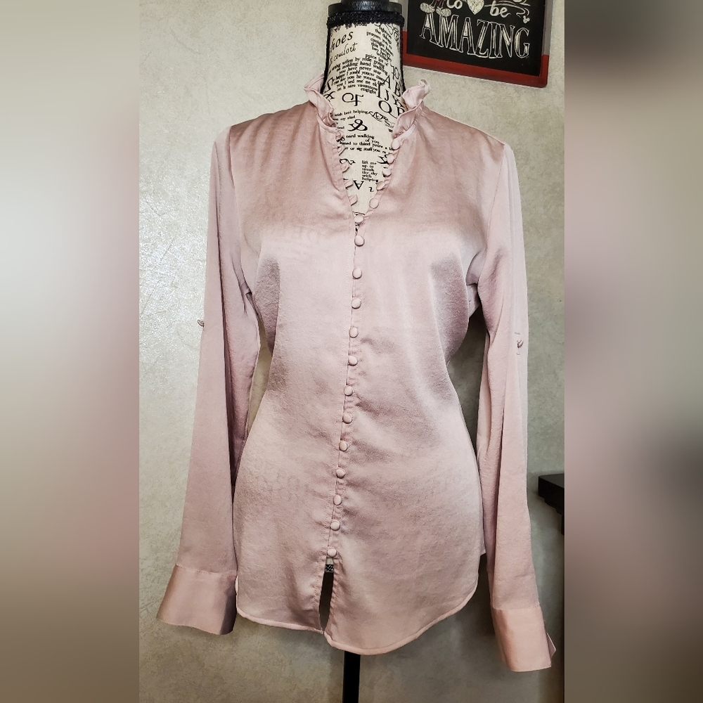 Express Satin Portofino Blouse Slim Fit S Pink